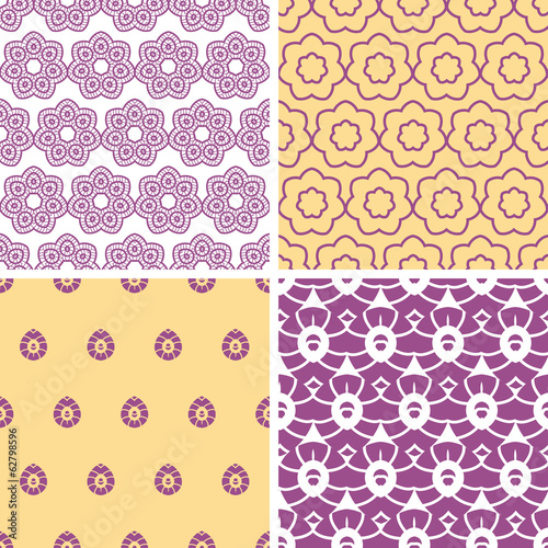 vector four abstract purple and gold oriental motives seamless