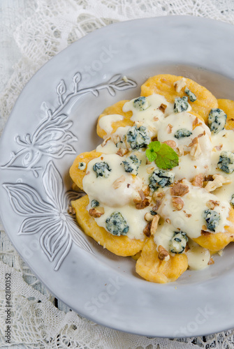 Italian home made pumpkin gnocchi with blue cheese sauce