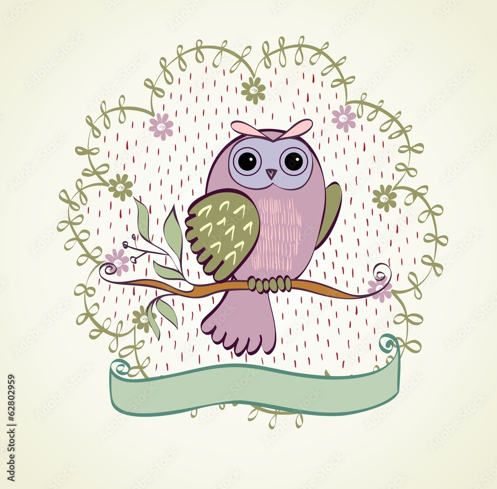 Obraz premium illustration with owl sitting on the branches