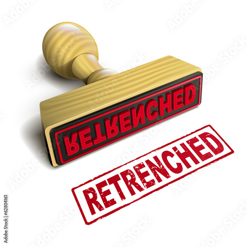 stamp retrenched with red text on white