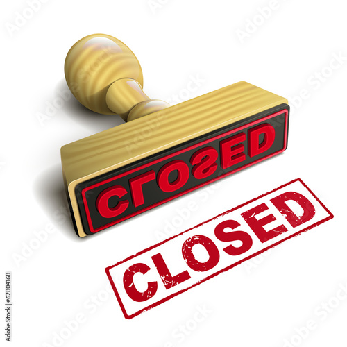 stamp closed with red text on white