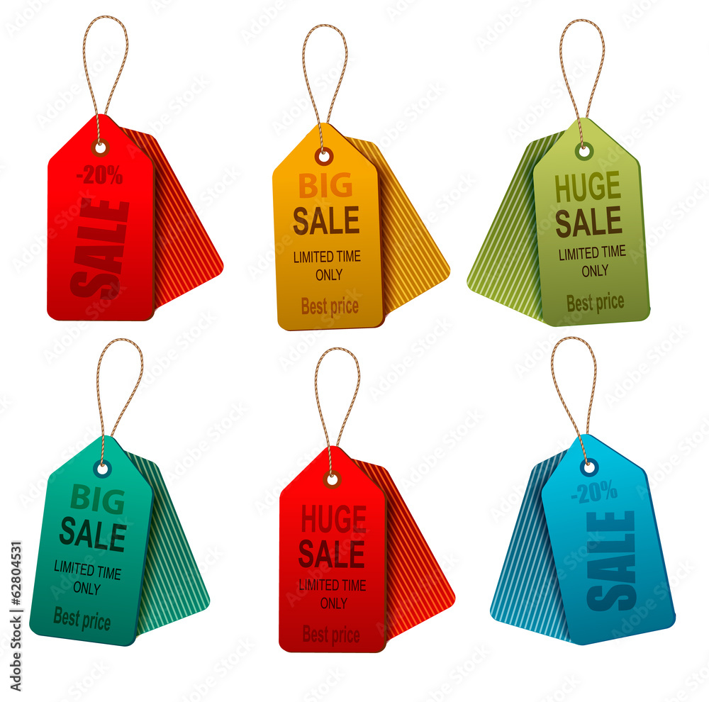 Set of colorrful sale tags. Concept of discount shopping. Vector - obrazy, fototapety, plakaty 