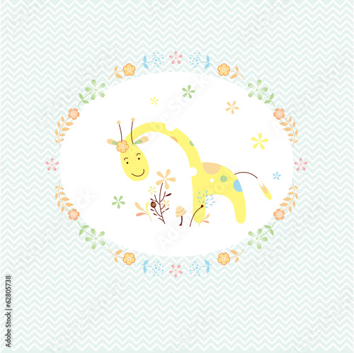giraffe and flower, greeting card