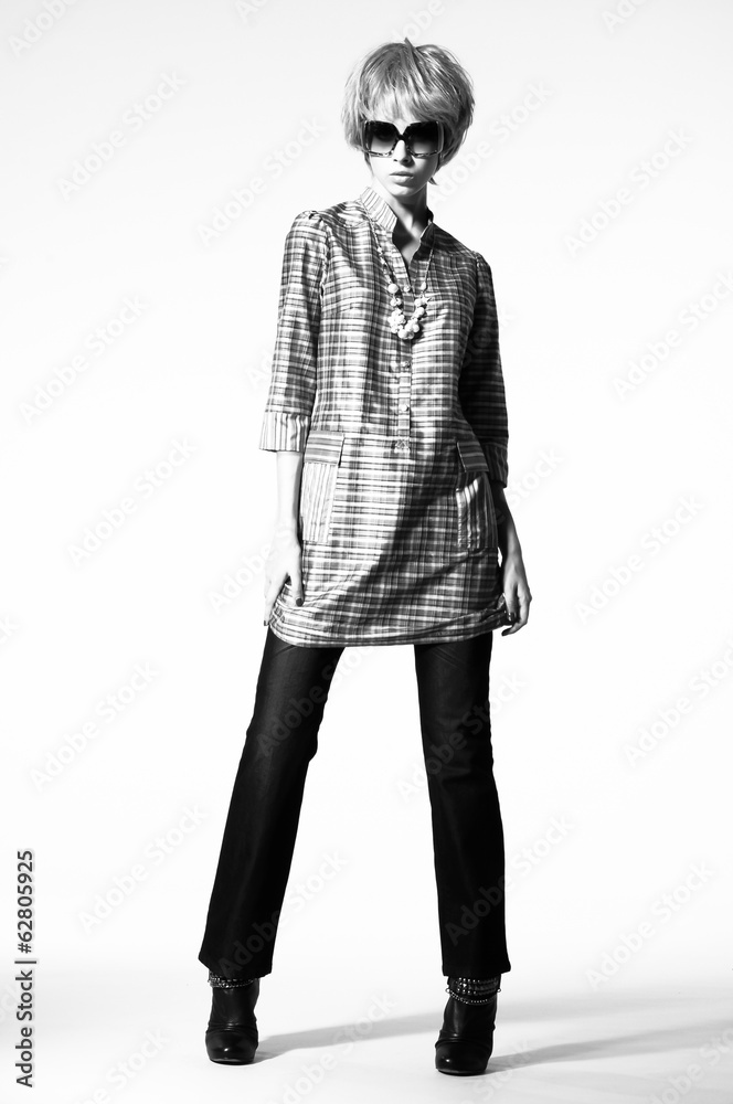 Portrait of young fashion girl portrait in black and white Portrait of young fashion girl portrait in black and white