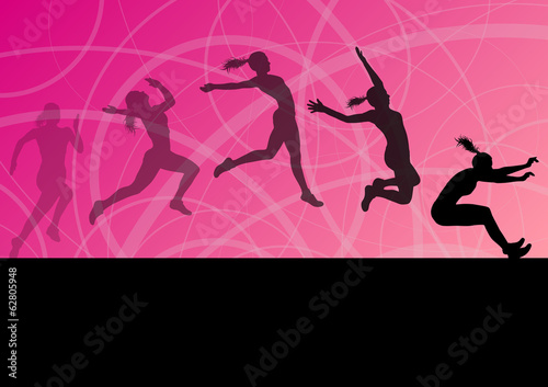 Woman girl triple long jump flying active sport athletic silhoue