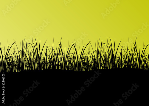 Green grass and plants detailed silhouette landscape illustratio