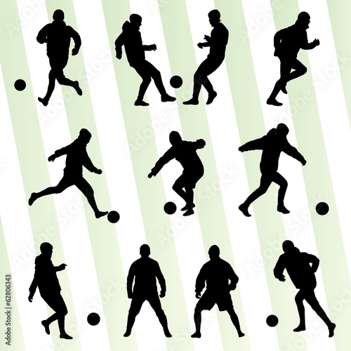Soccer players silhouette vector background concept set
