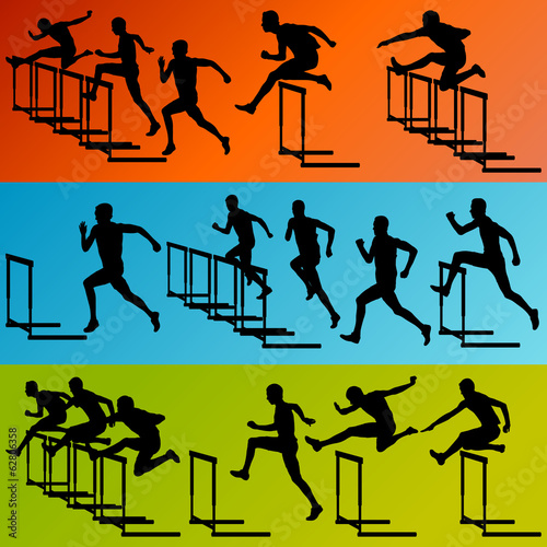 Active men sport athletics hurdles barrier running silhouettes i