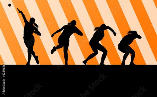Athletic woman shot put vector background concept