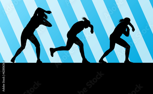 Athletic woman shot put vector background concept