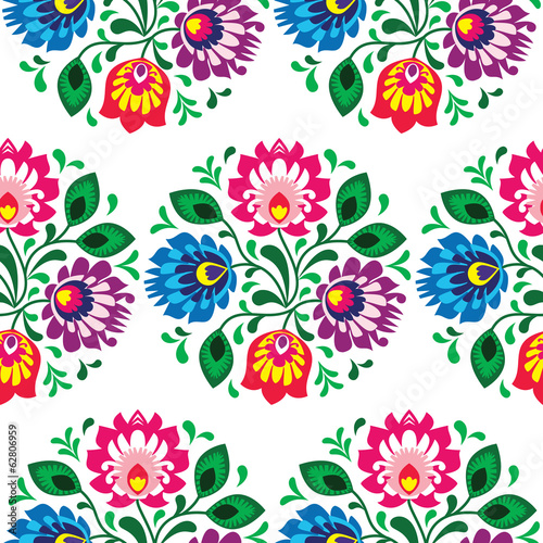 Seamless traditional floral pattern from Poland on white