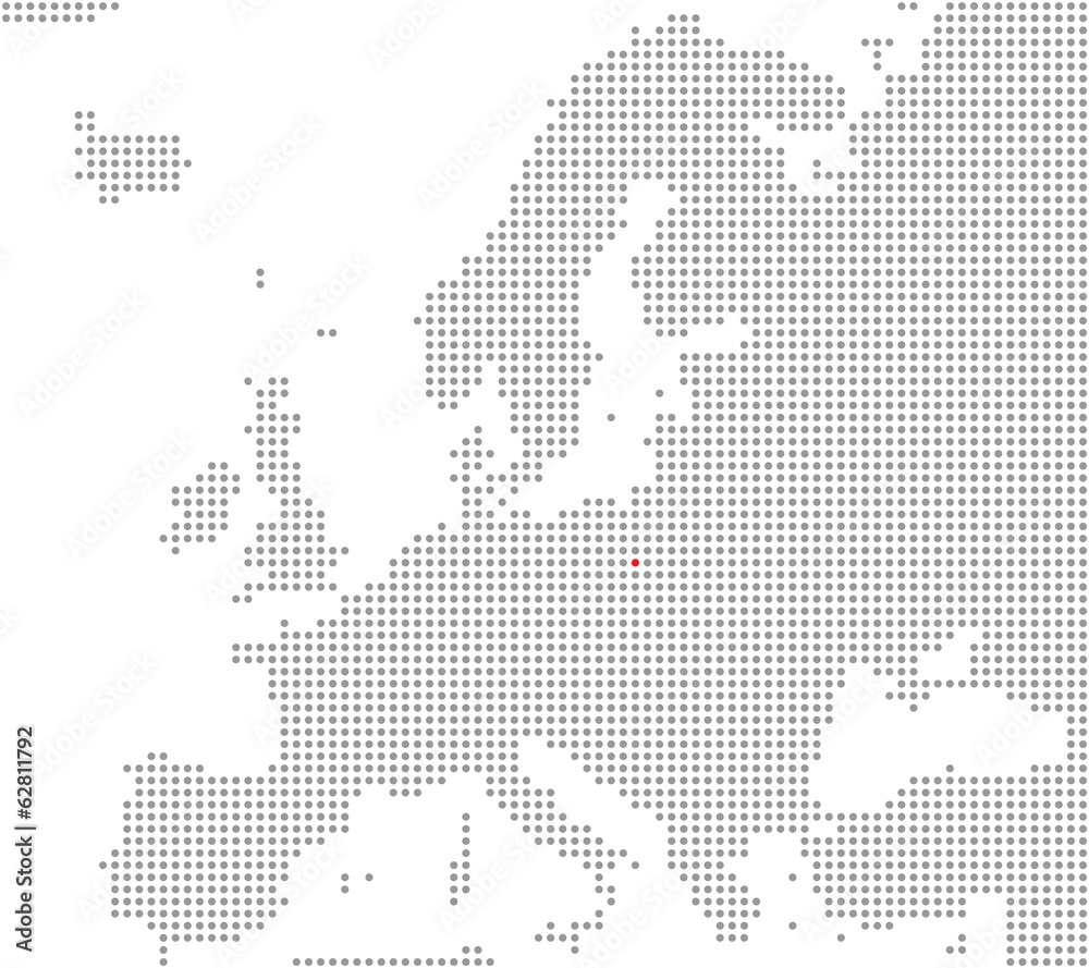 Naklejka premium Pixelkarte Europa: Warschau liegt hier