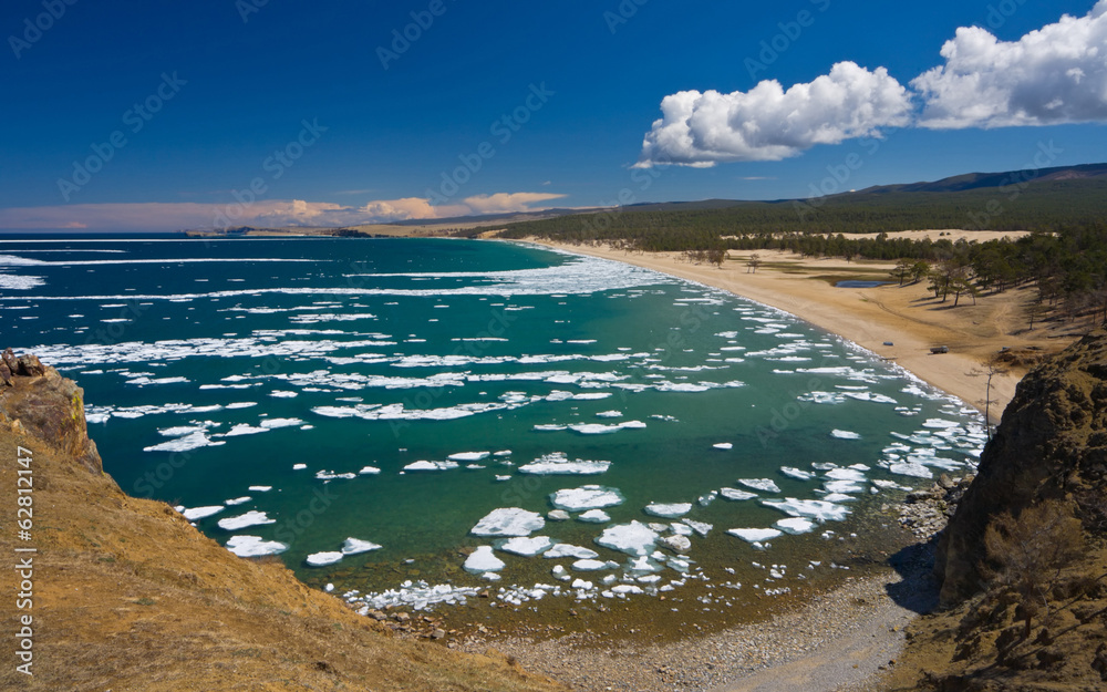 Baikal Lake. Olkhon Island in spring. Melting ice