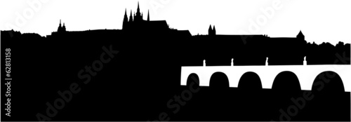 Fényképezés silhouette of Prague Castle and Charles Bridge