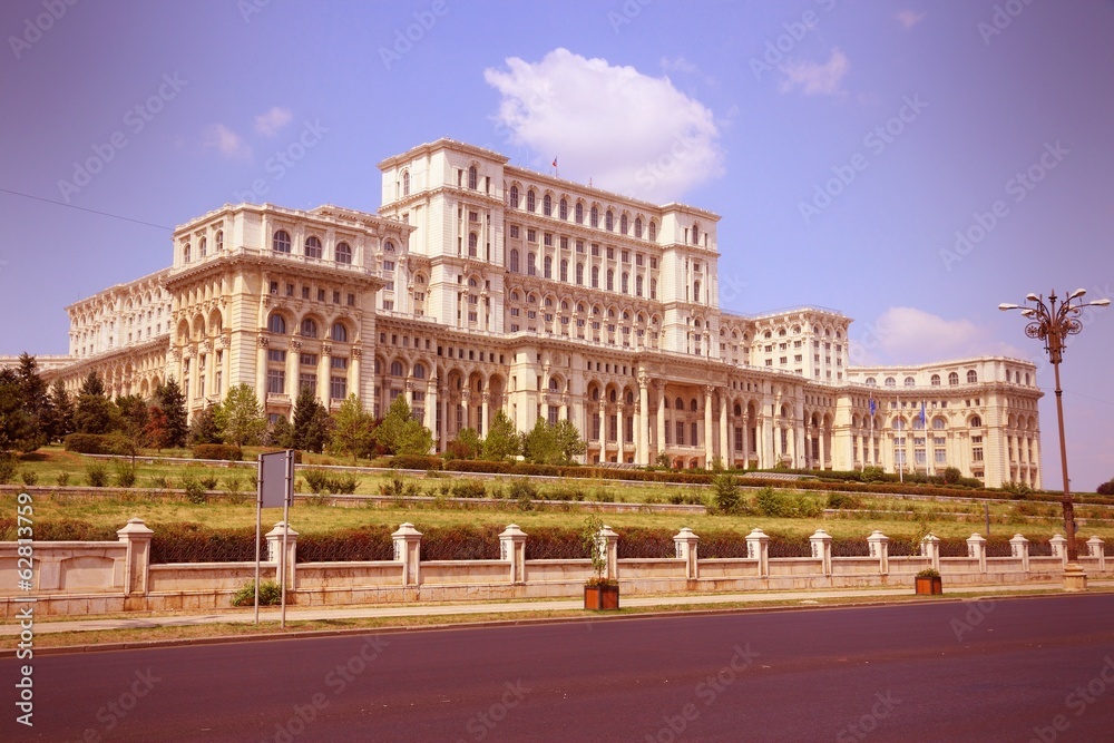 Bucharest, Romania - Parliament Palace. Cross processed color