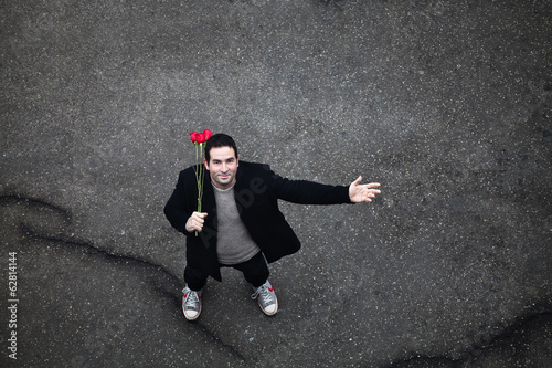 Man with red roses