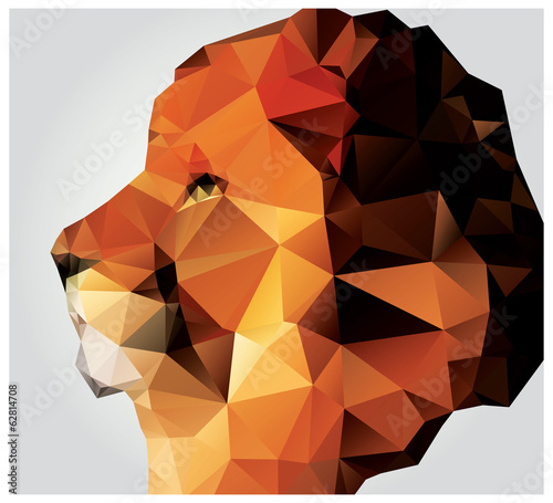 Fototapeta Naklejka Na Ścianę i Meble -  Geometric polygon lion head, profile, triangle pattern