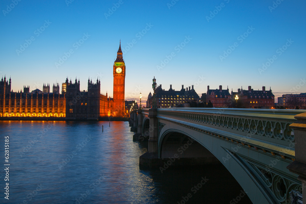 Naklejka premium Big Ben at night, London, United Kingdom.