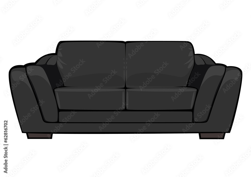 Vector Cartoon Black Couch Isolated On
