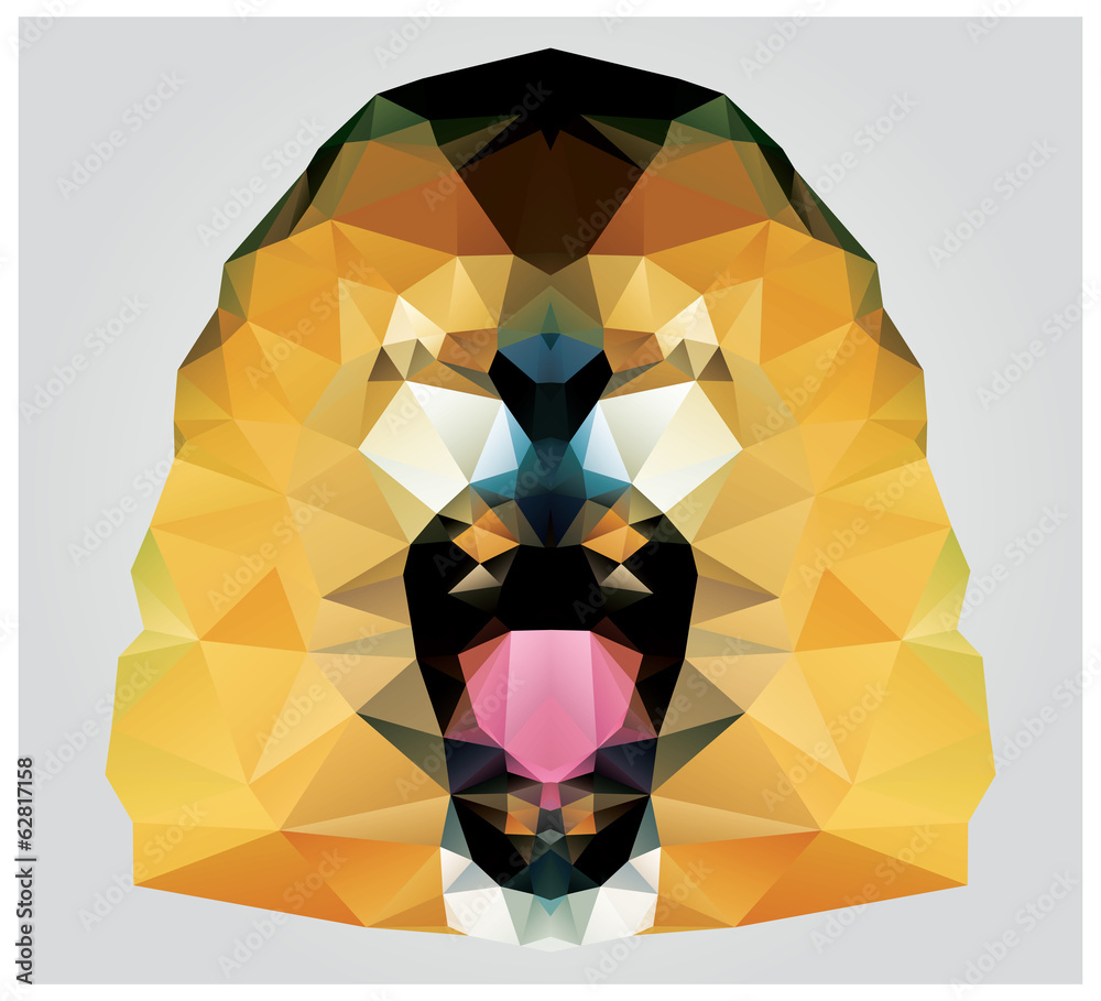 Naklejka premium Geometric polygon lion head roaring, pattern design, vector
