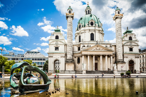 Photography Famous Karlskirche (St. Charles's Church) in Vienna, Austria