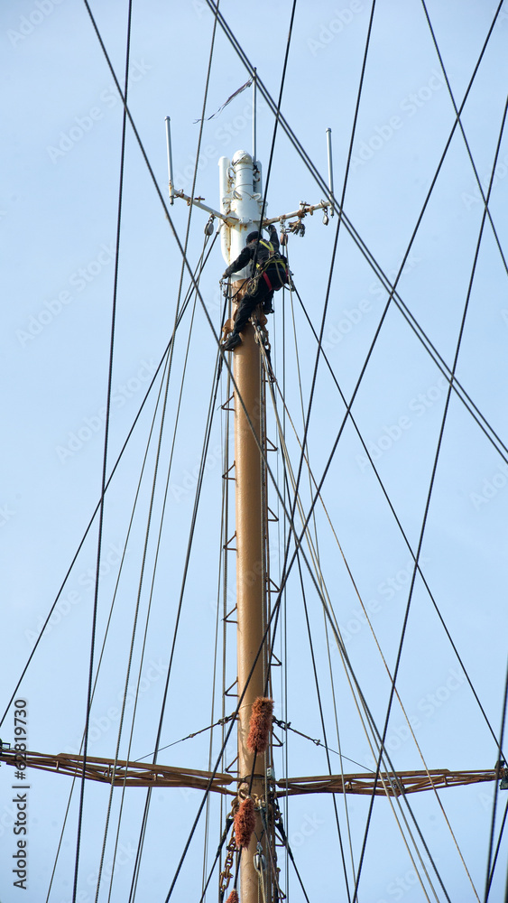 Man at work climbed the shrouds Man at work climbed the shrouds