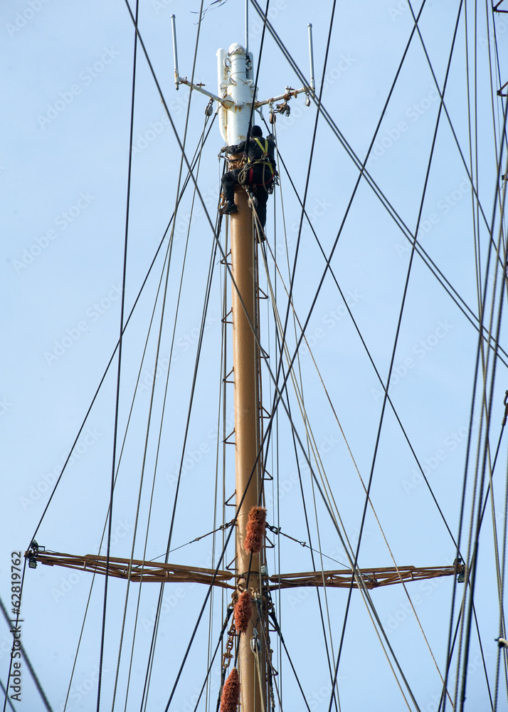 Man at work climbed the shrouds Man at work climbed the shrouds
