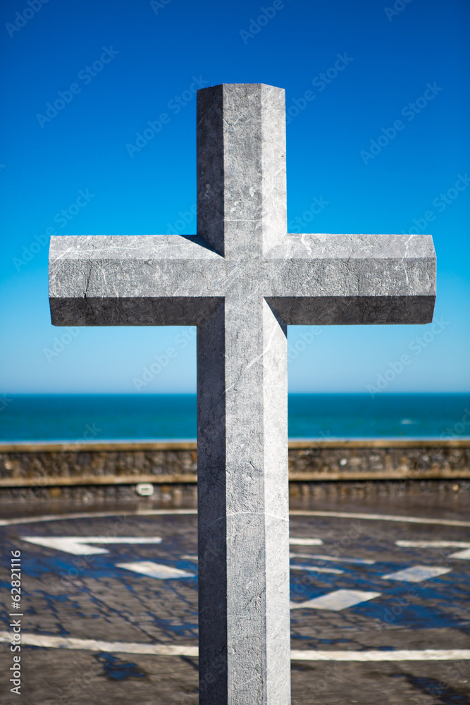 Stone cross in memory of deceased sailors. Lekeitio, Basque