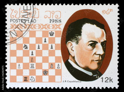 Stamp printed in Laos, shows J.R.Capablanca, Chess Champion photo