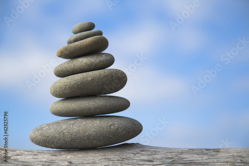 A pile of balancing smooth beach rocks near Rialto Beach, Olympic national park, in Washington, USA