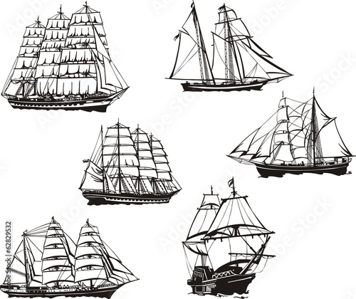 Sketches of sailing ships