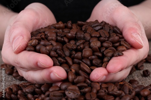 Fresh roasted coffee beans in the hands