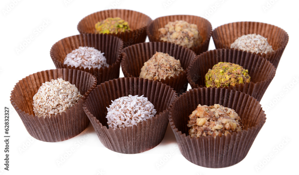 Set of chocolate candies isolated on white