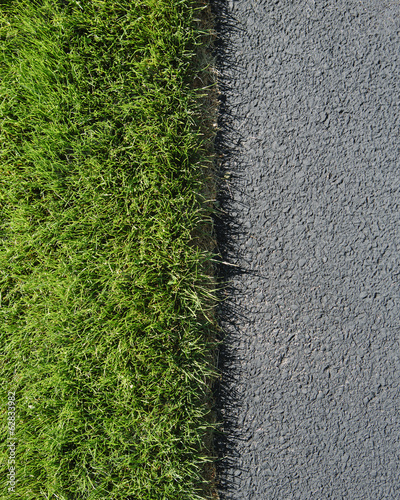 Detail of lush, green grass and sidewalk, near Quincy photo