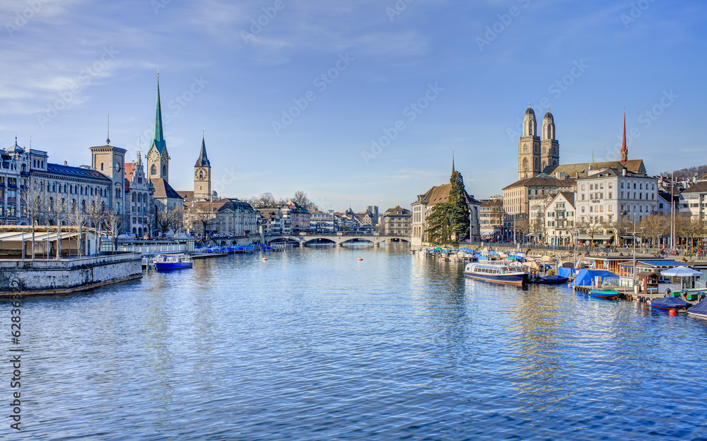 Zurich cityscape - view along the Limmat river