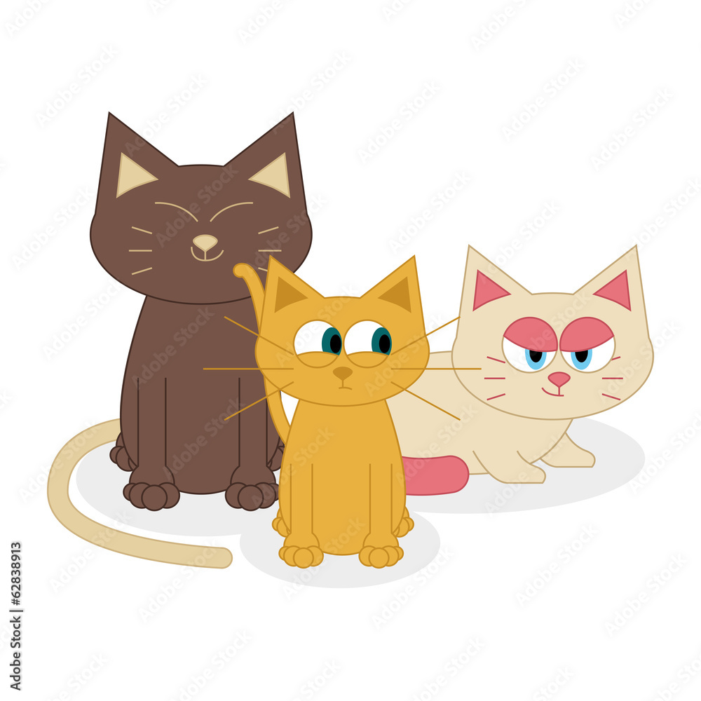 Cute Cartoon Cats Isolated On White Background