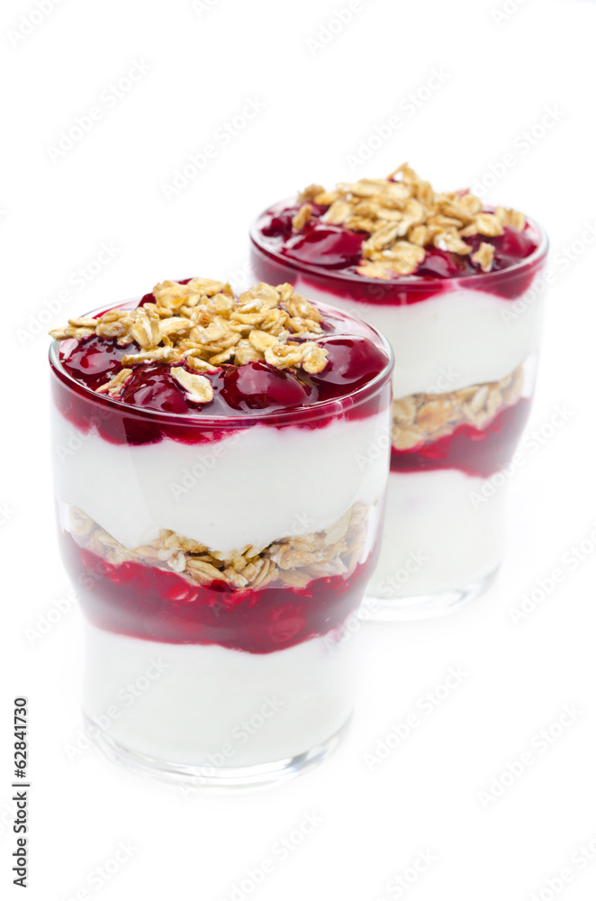 layered dessert made of yogurt, granola and cherry layered dessert made of yogurt, granola and cherry