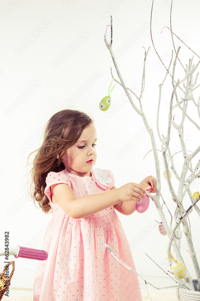 Girl decoration spring branches