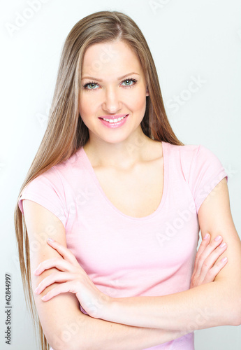 Happy Beautiful Woman Smiling Isolated On White Background