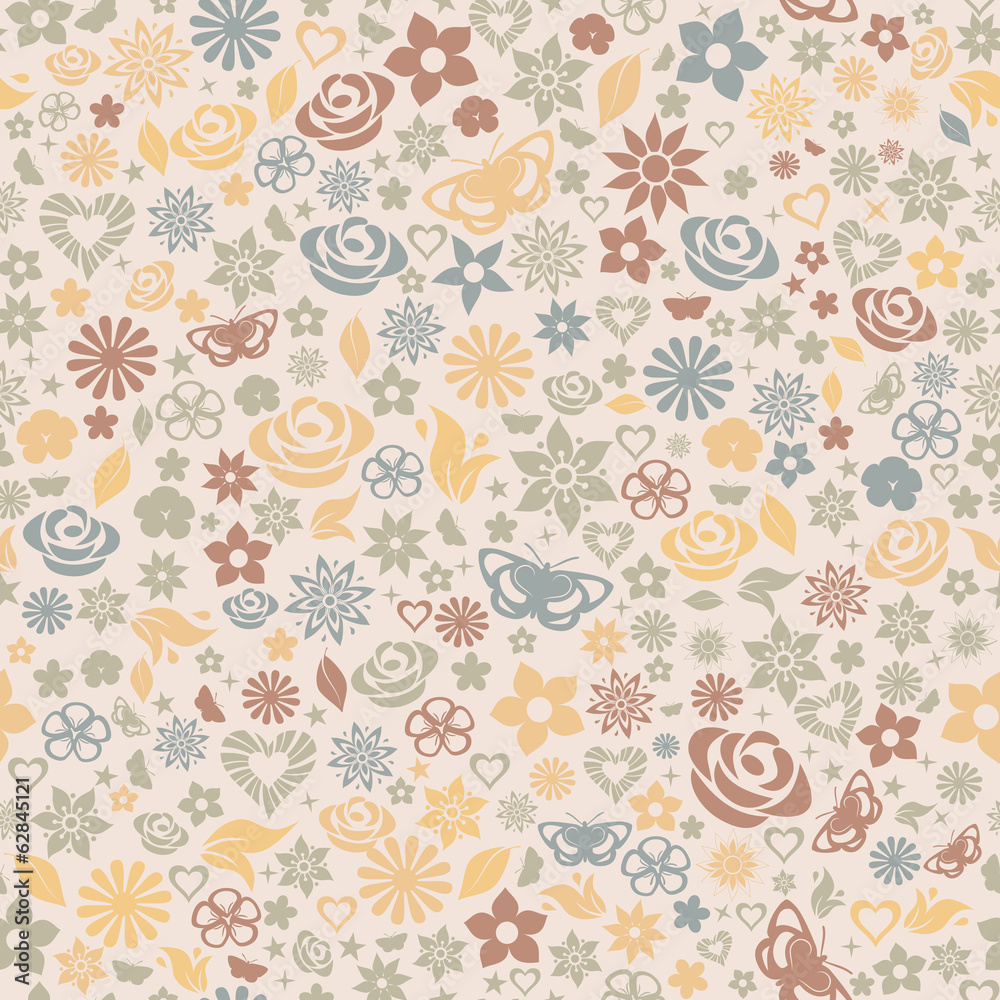 Multicolored seamless pattern of flowers