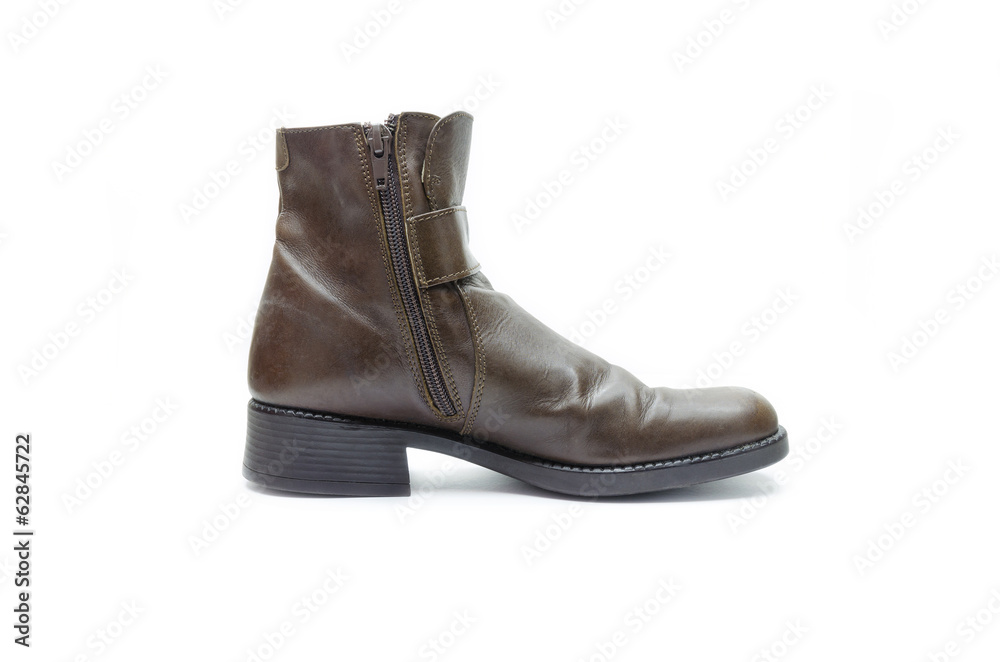 Leather boot on white background