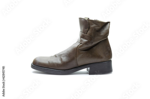 Leather boot on white background