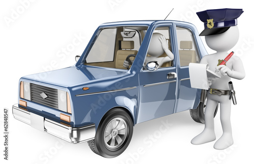 3D white people. Police imposing a fine on a driver