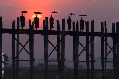 Monks on the U Bein Bridge, Amarapura, Myanmar photo