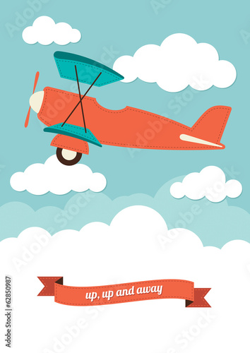 Illustration of a biplane in the clouds