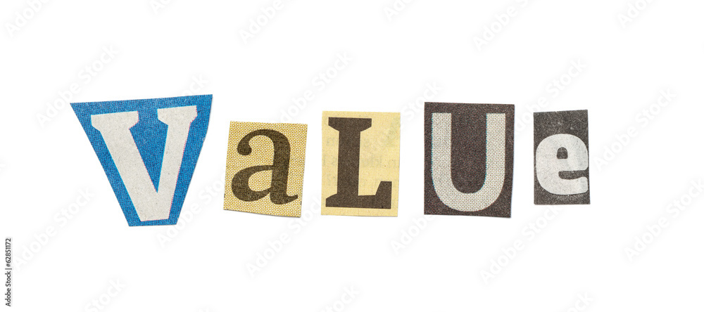 Value, Cutout Newspaper Letters Value, Cutout Newspaper Letters