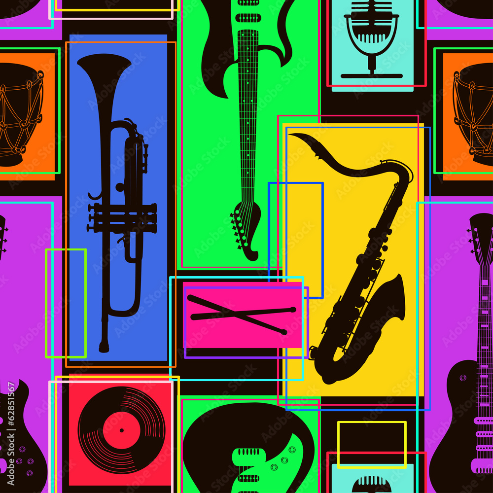 Naklejka premium Bezszwowy wzór instrumentów muzycznych