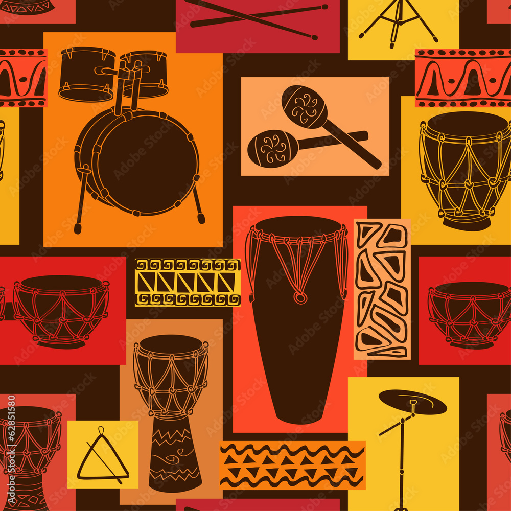 Fototapeta premium Musical seamless pattern of drum set