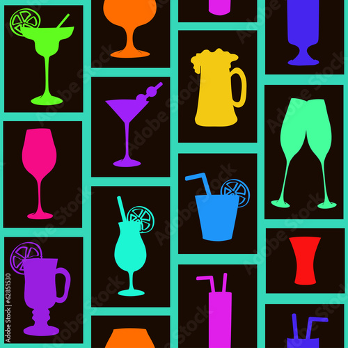 Seamless pattern of cocktails and drinks