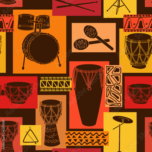 Musical seamless pattern of drum set